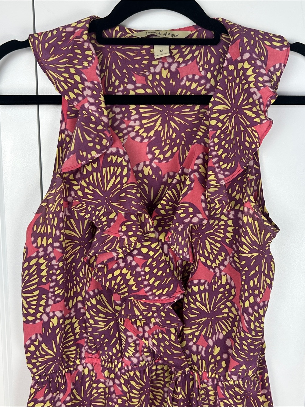 Jack & Ginger Silk Sleeveless Floral-Pattern Midi Dress with Ruffle Front Size M - Picture 5 of 8
